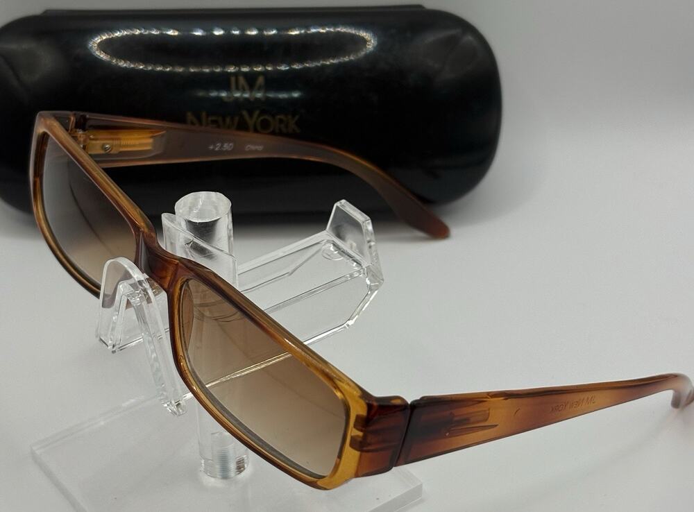 JM New York Sunglasses Brown Rectangular Frame Gradient Lens w/ Case